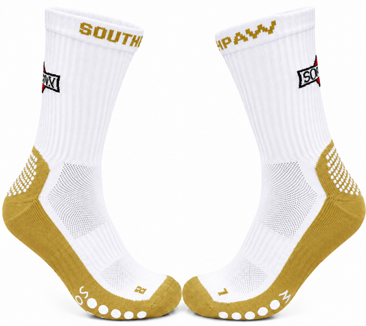 White & Gold Boxing Socks – Southpaw First Access