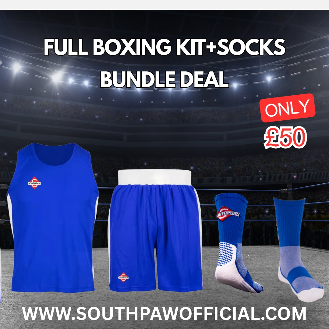 Youth Blue Amateur Boxing Kit & Socks Bundle Deal | Competition Vest, Shorts, & Socks