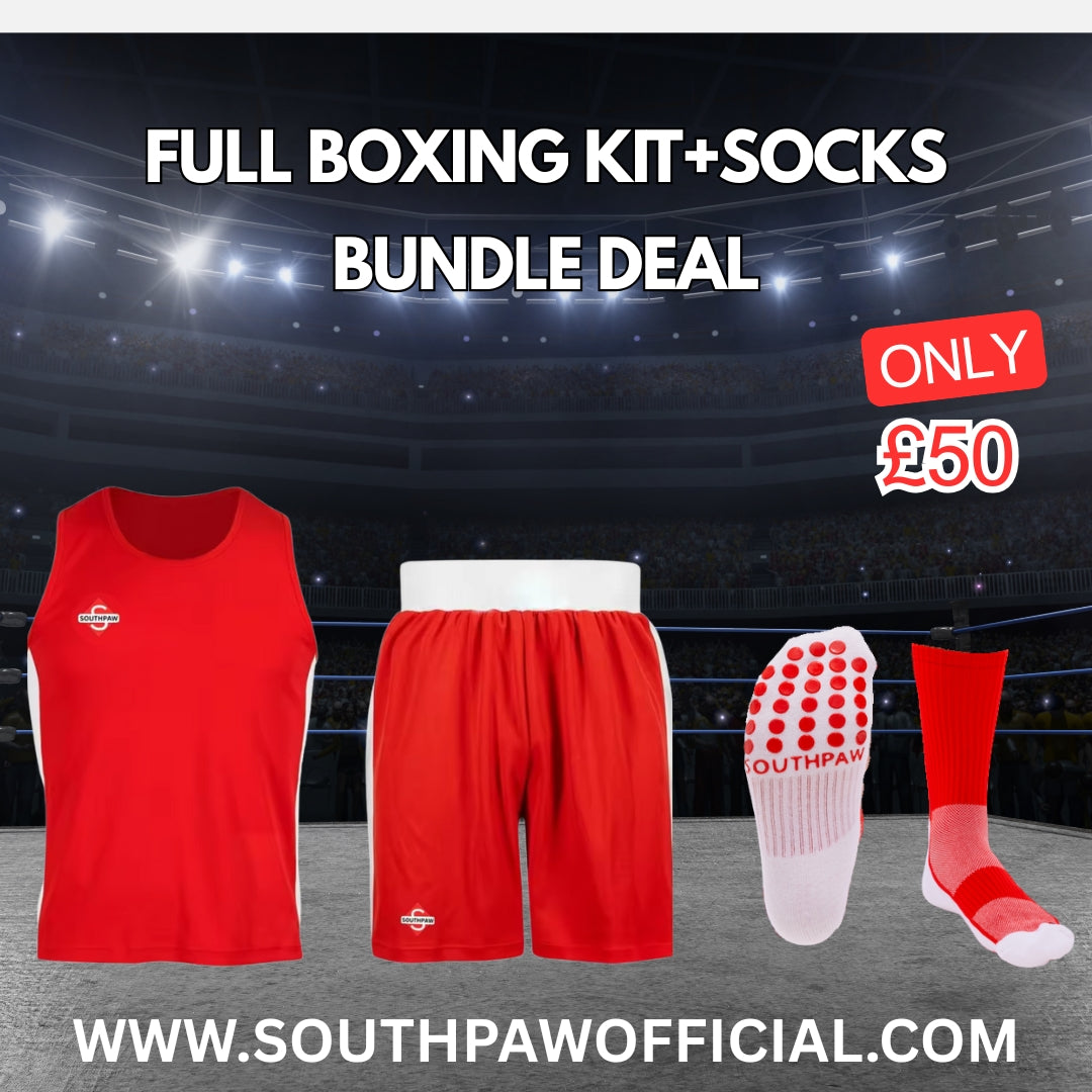 Red Amateur Boxing Kit & Socks Bundle Deal | Competition Vest, Shorts, & Socks