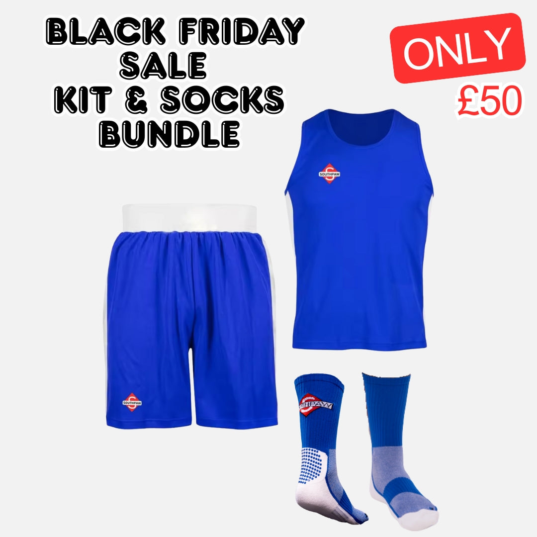 Youth Blue Amateur Boxing Kit & Socks Bundle Deal | Competition Vest, Shorts, & Socks