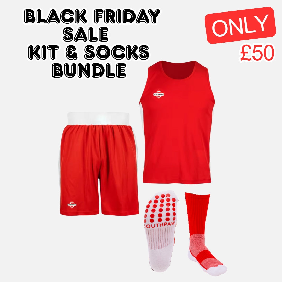 Youth Red Amateur Boxing Kit & Socks Bundle Deal | Competition Vest, Shorts, & Socks