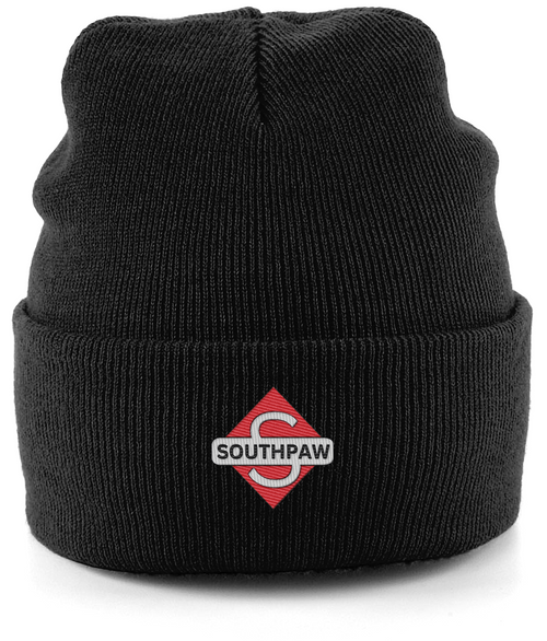 Black Cuffed Beanie | Warm Knit Black Hat for Winter, Streetwear and Training | Southpaw Beanie