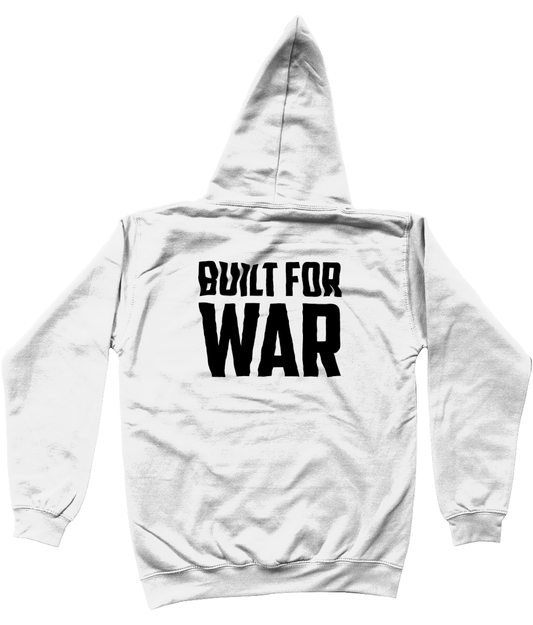 Built For War black text motivational gym quote Hoodie | Back View 