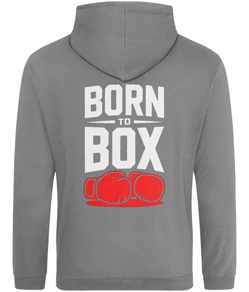 Back view of grey Hoodie showing boxing motivational quote