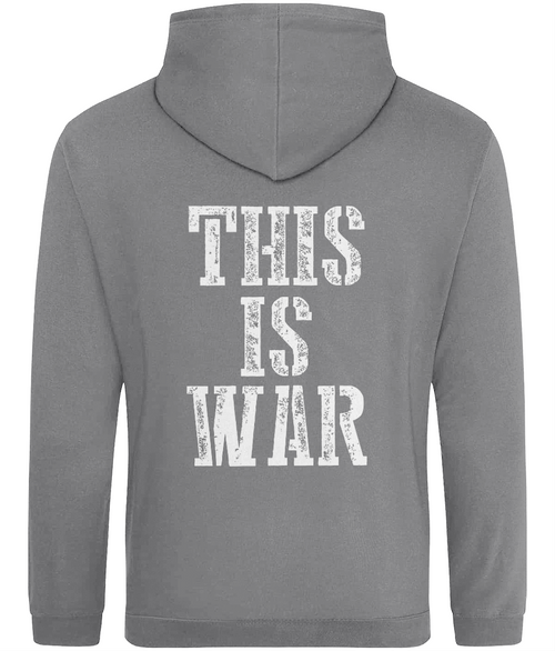 Back view of grey southpaw boxing Hoodie with white text for combat athletes 