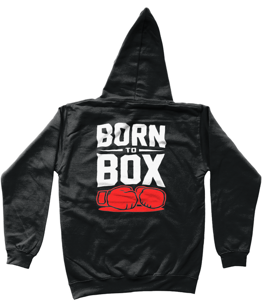 A Black casual wear Boxing Hoodie with "Born To Box" branding on the back | Back View